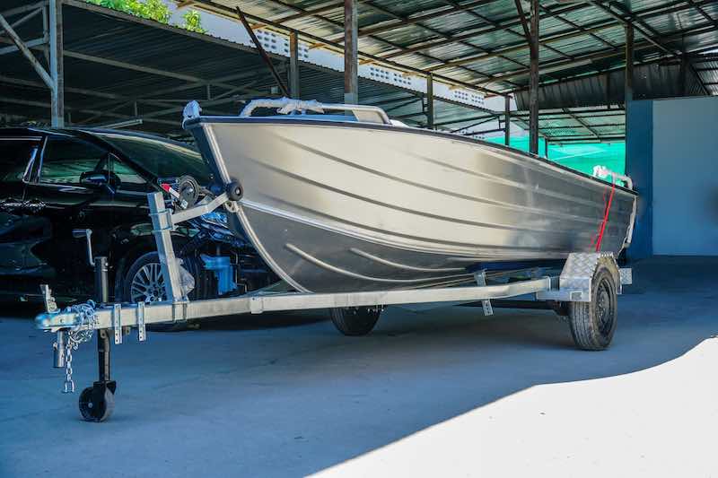 Andrei's Aluminum boat on trailer ready to go fishing