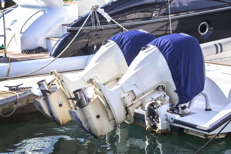Blue covers for the outboard motor covers