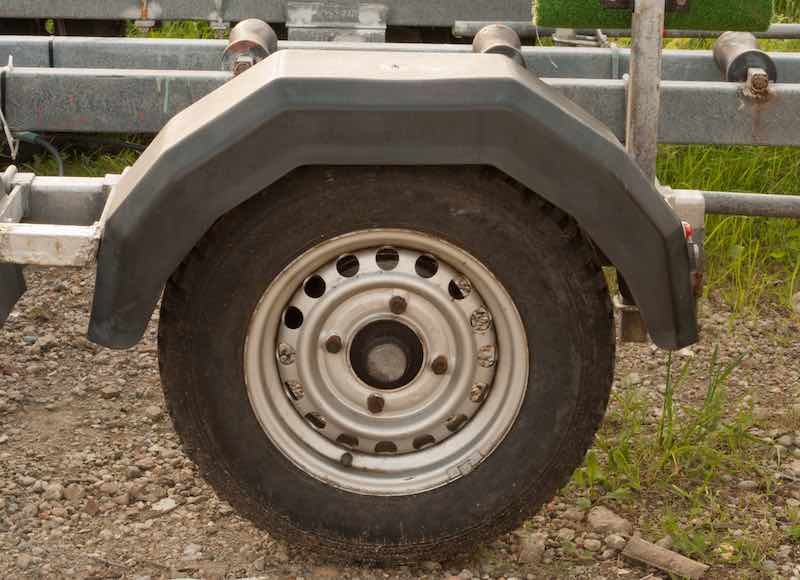 Close-up view of a boat trailer axle