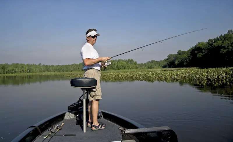 Man Fishing for bass on a flats boat in Florida