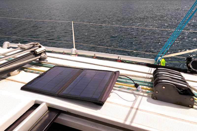 Portable foldable solar panel on a boat